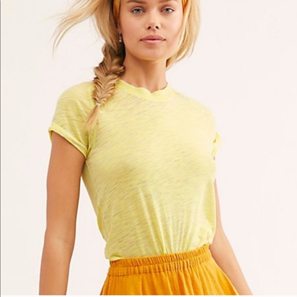 WE THE FREE PEOPLE Yellow Burnout Key Lime Summertime T-shirt Tee M